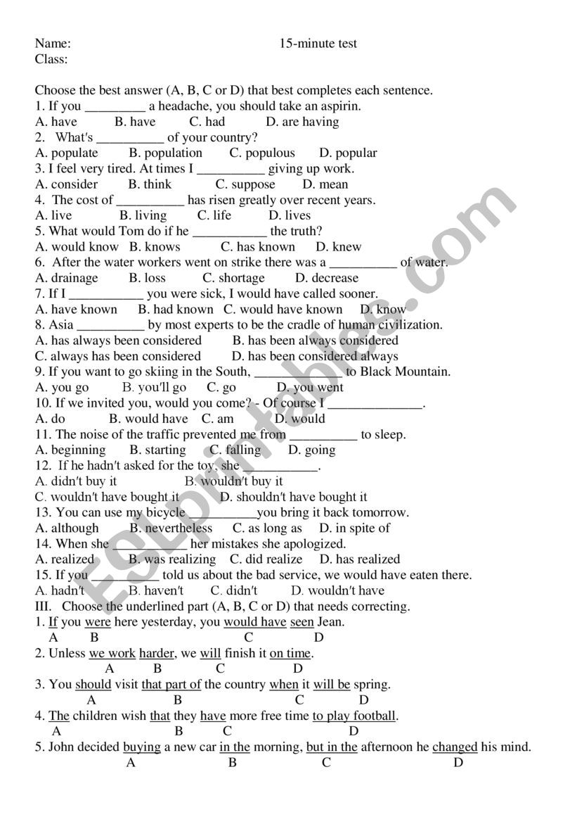 Basic Grammar worksheet