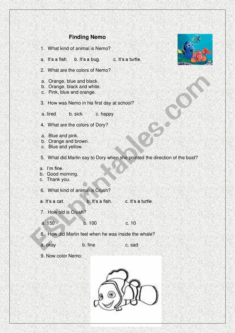 find nemo worksheet