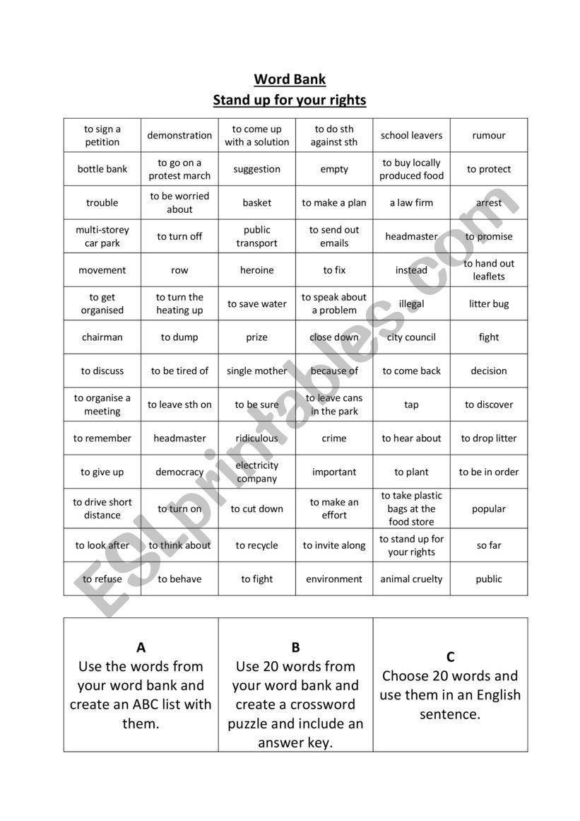 Word Bank / How green are you worksheet