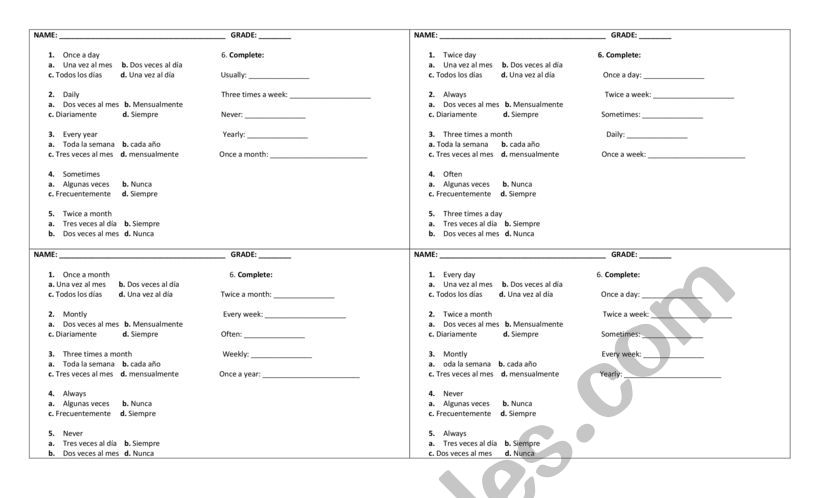 ADVERBS OF FREQUENCY worksheet