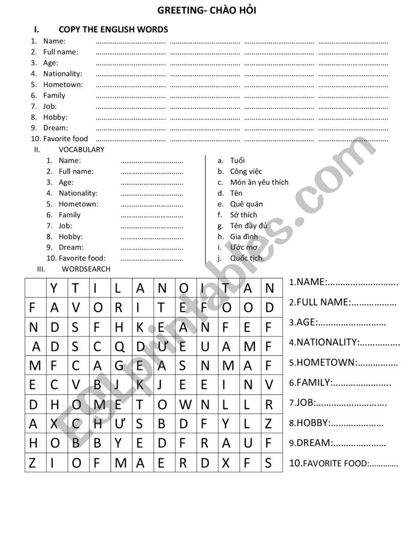 greeting people worksheet