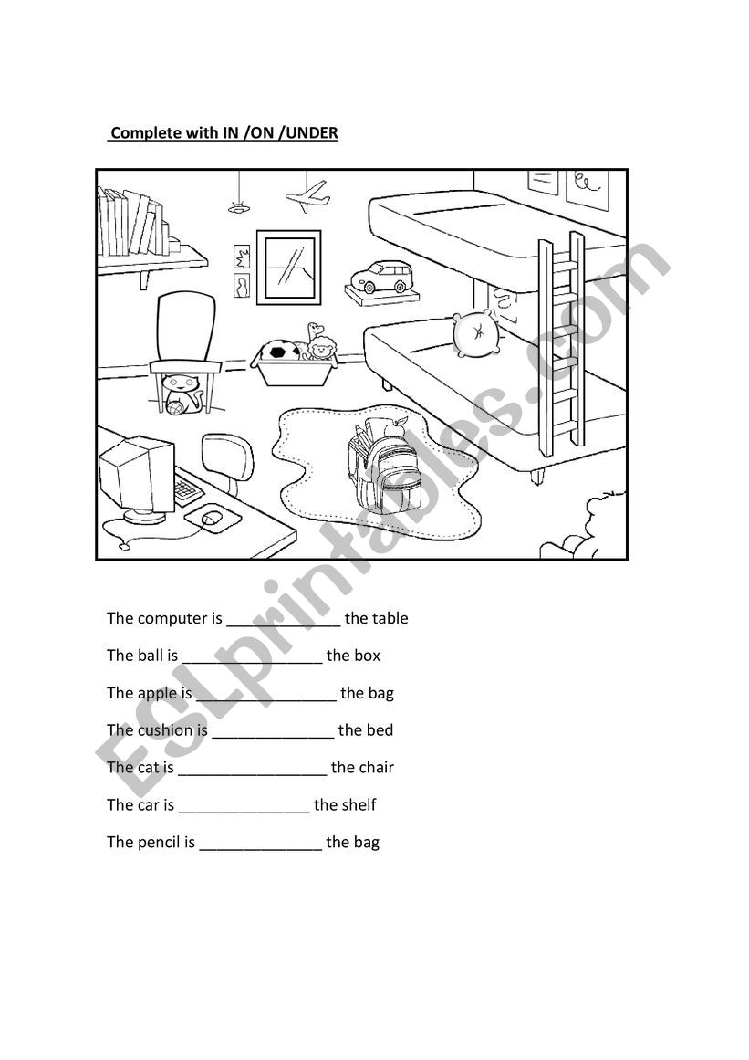 Prepositions IN ON UNDER worksheet