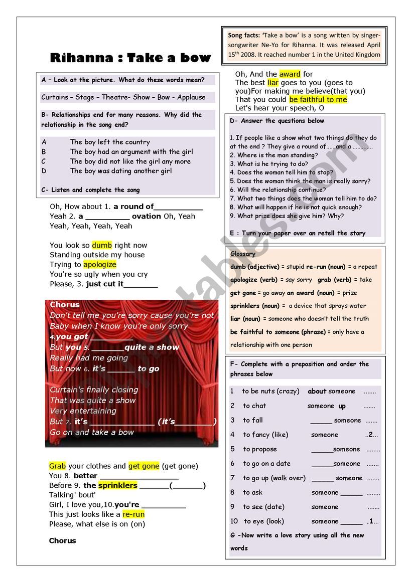 Relationship vocabulary - Take a Bow