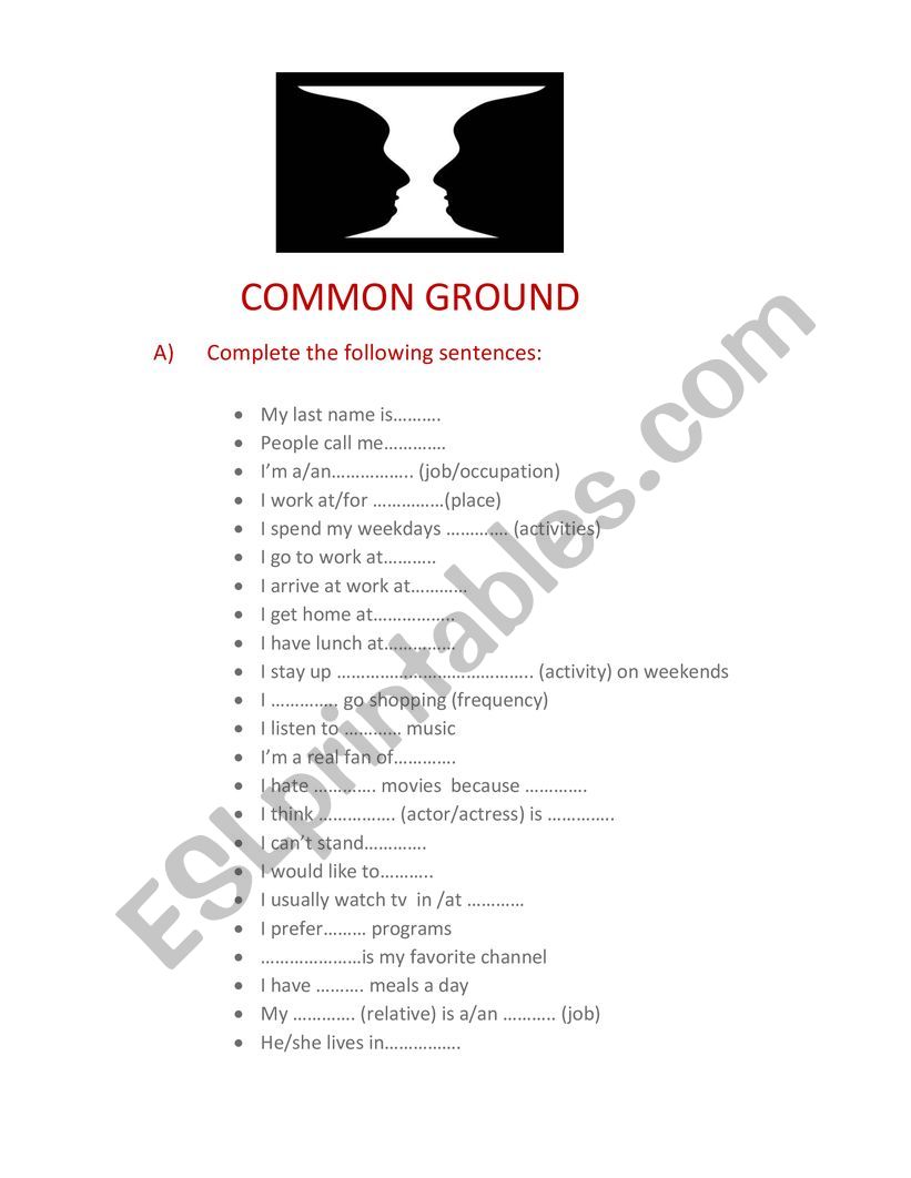 COMMON GROUND worksheet