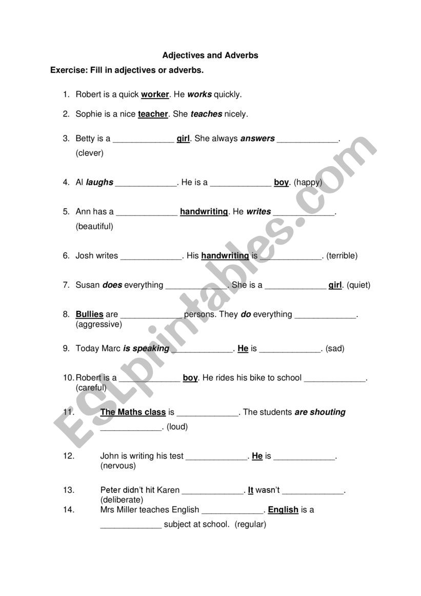 Adjectives and Adverbs worksheet