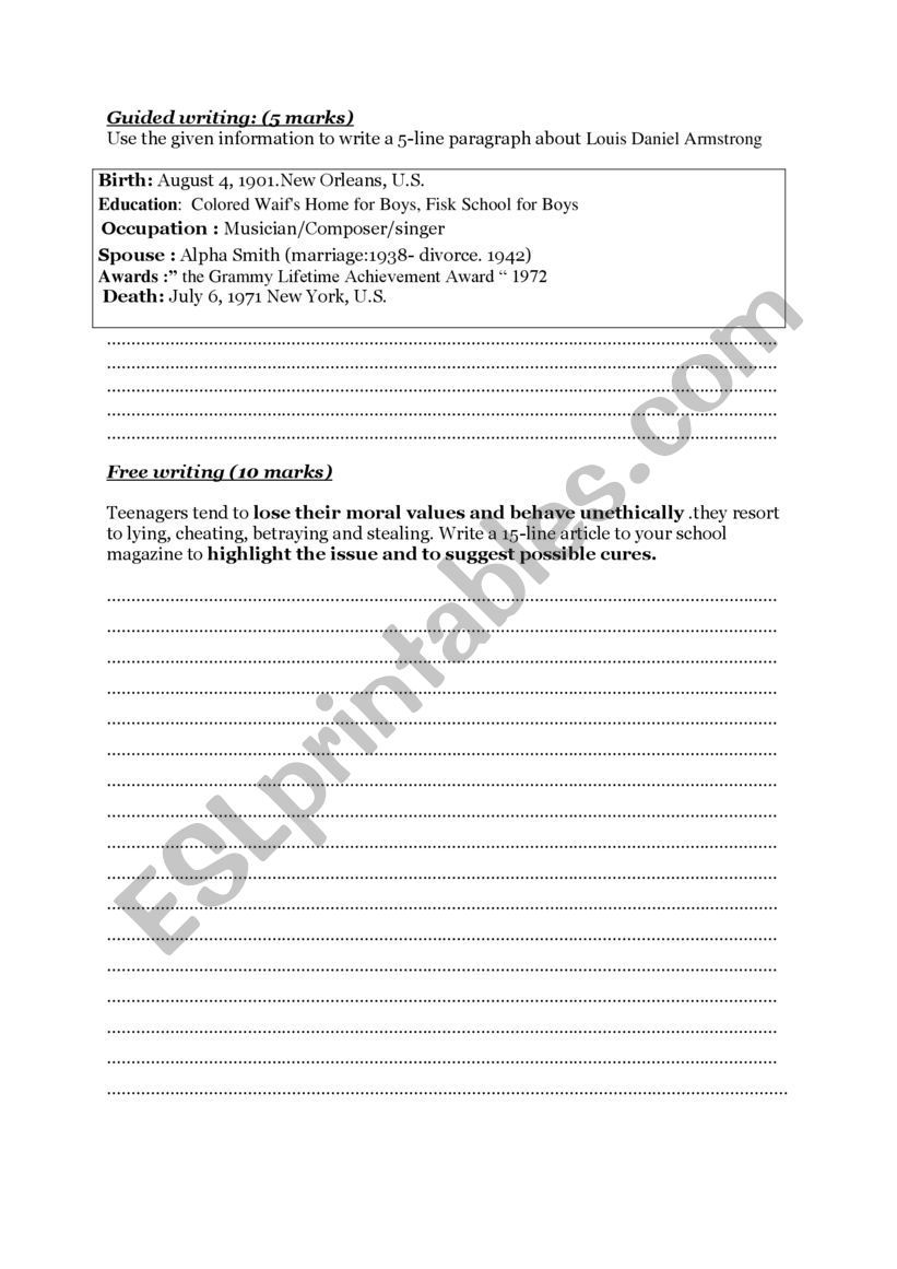 ENGLISH TEST Fourth  FORMERS worksheet