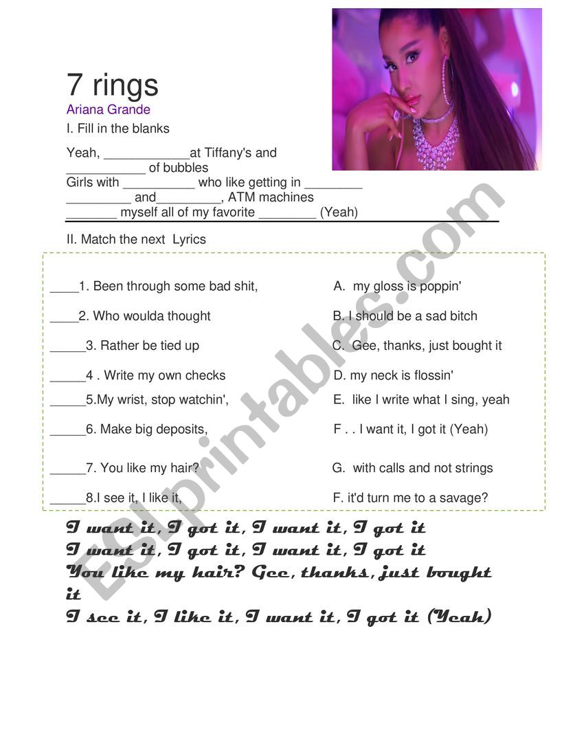 7 rings worksheet