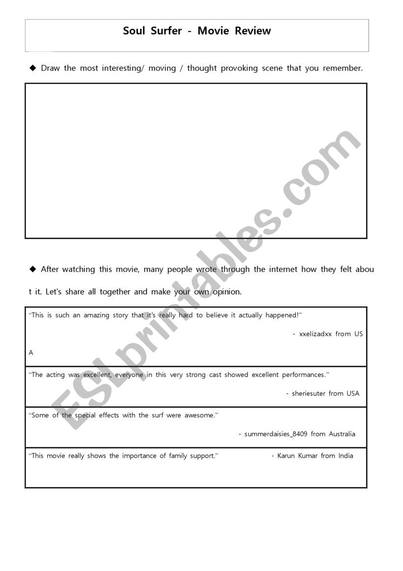 soul surfer worksheet 2 worksheet