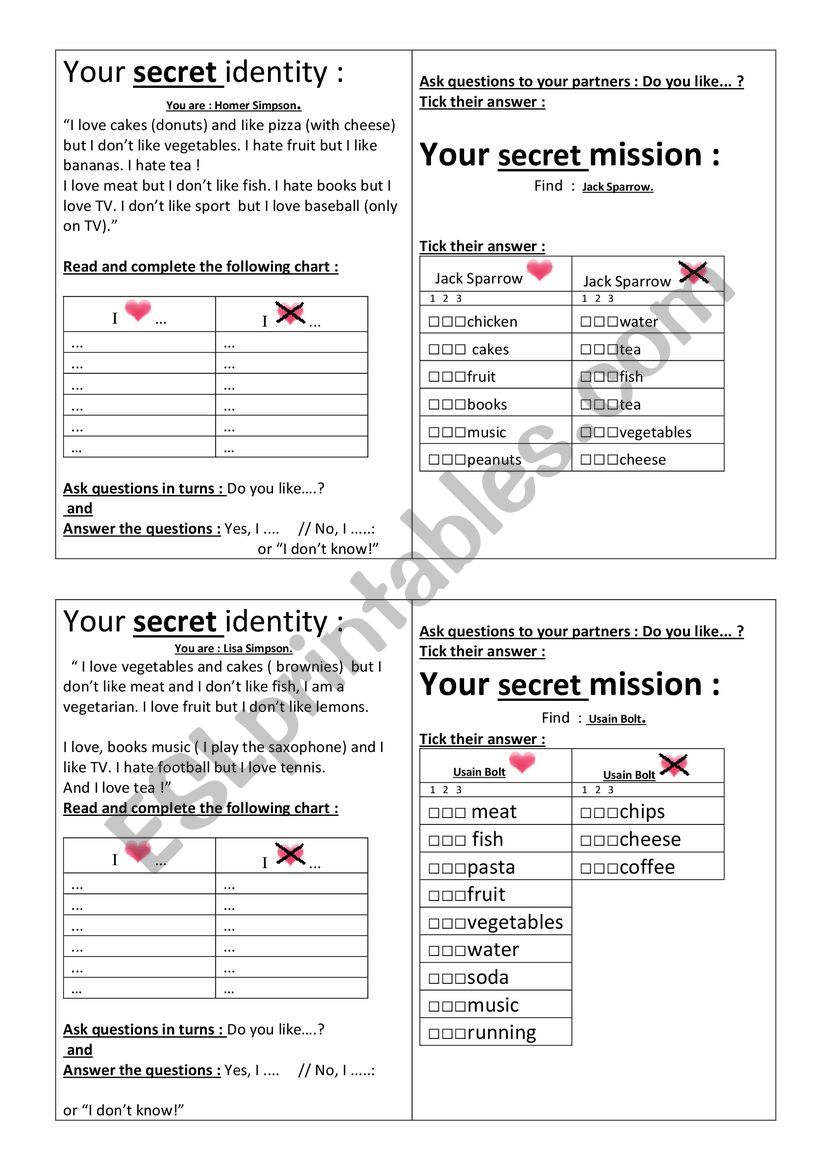 Your secret identity worksheet
