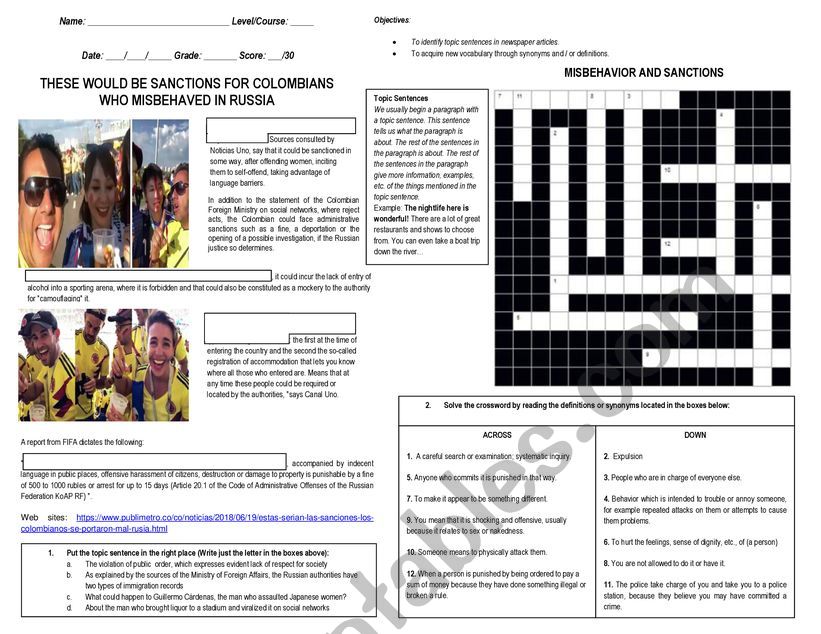 Misbehavior and Sanctions worksheet