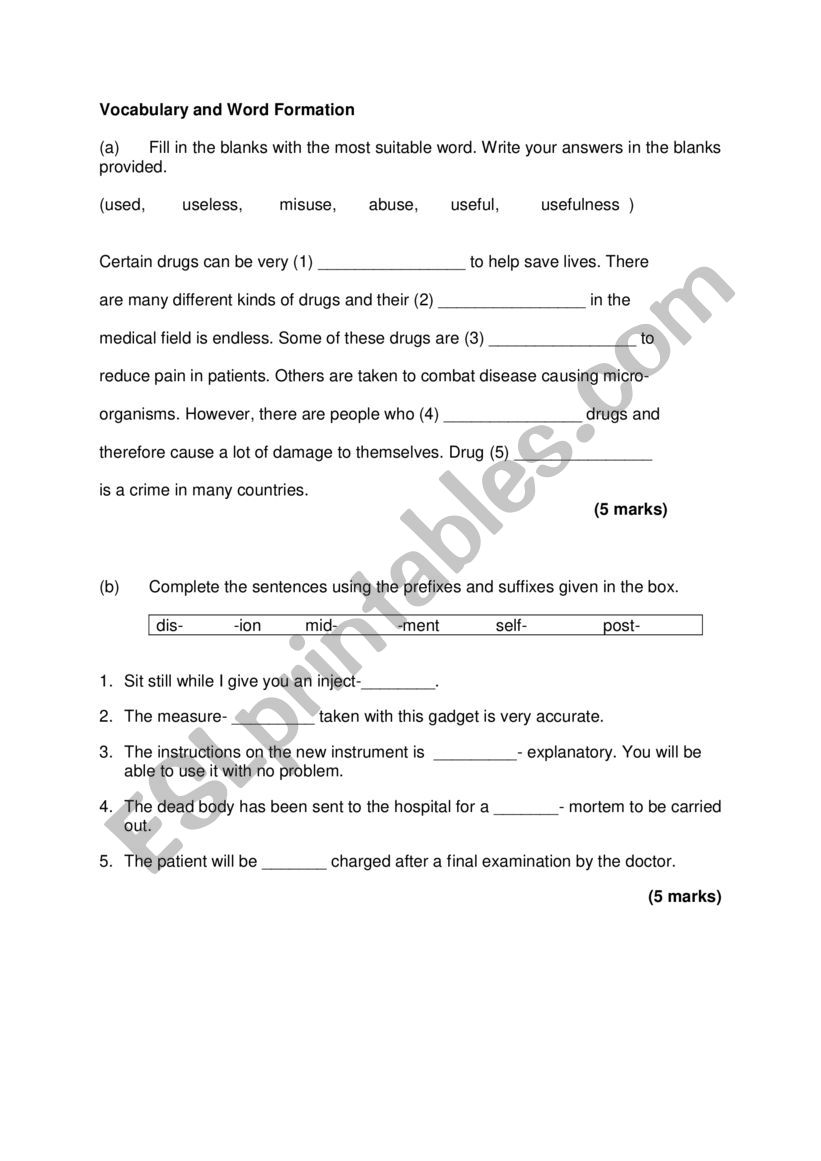 Vocabulary and Word Formation worksheet