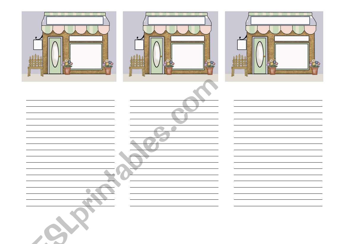 stores in town worksheet