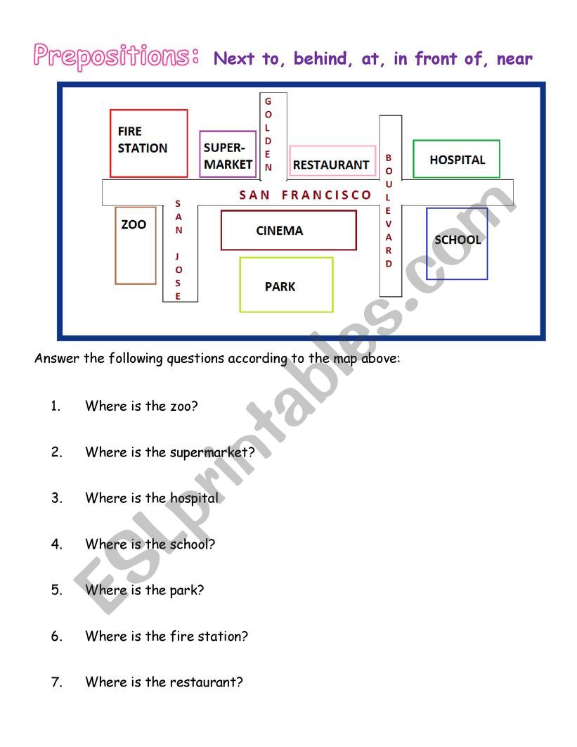 Prepositions map worksheet