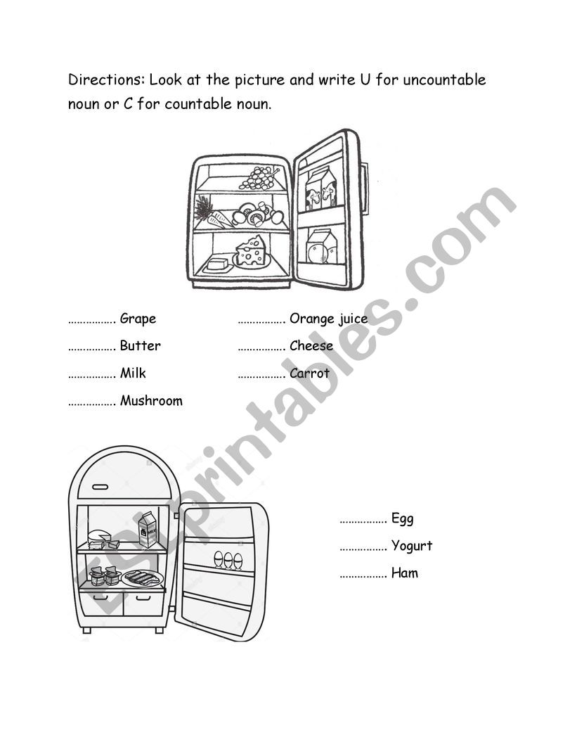 Countable and uncountable noun worksheet