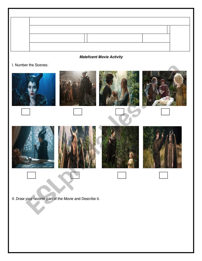 Maleficent movie worksheet worksheet