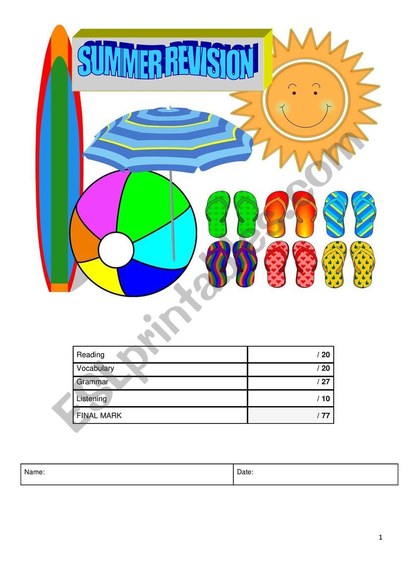 Summer Revision A1 worksheet