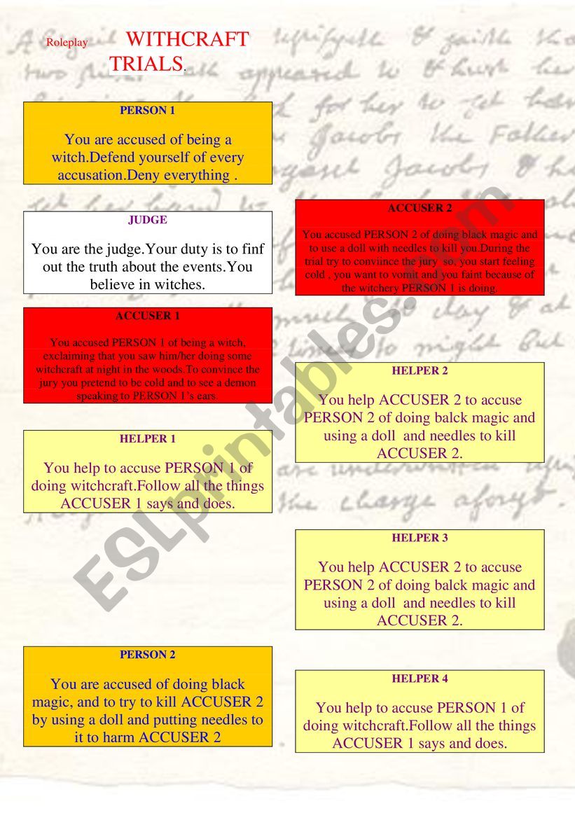 Role Play worksheet