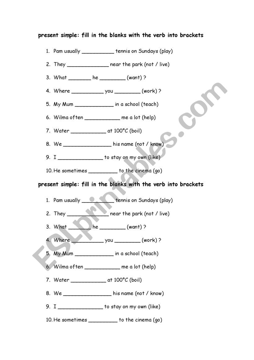 Present simple worksheet
