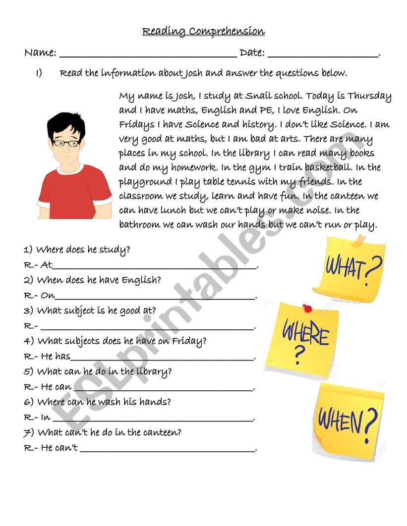 At School Reading Comprehension ESL Worksheet By EduNuGaEFLteacher