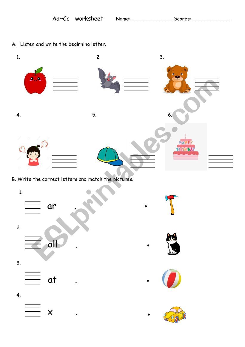 Aa~Cc - ESL worksheet by Hsu Fifi