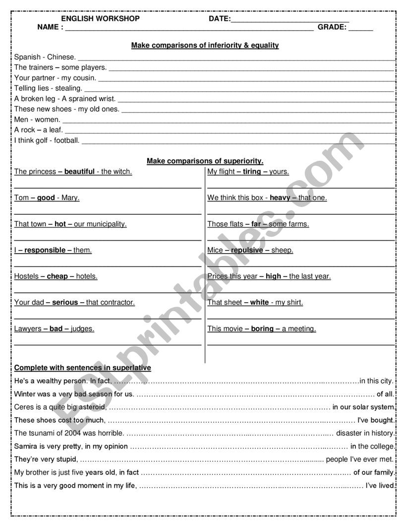 COMPARATIVES and SUPERLATIVES worksheet