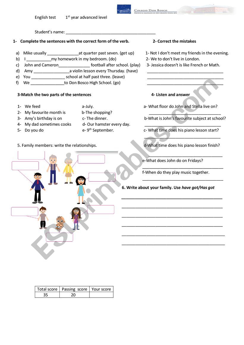 family  worksheet