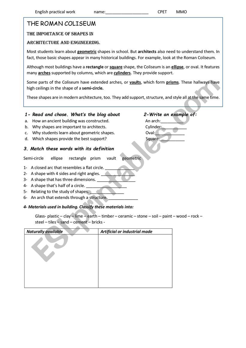 construction worksheet