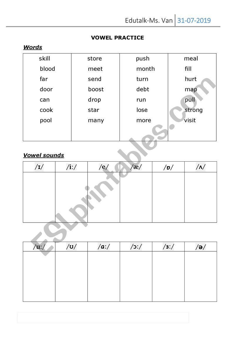 Vowel practice worksheet