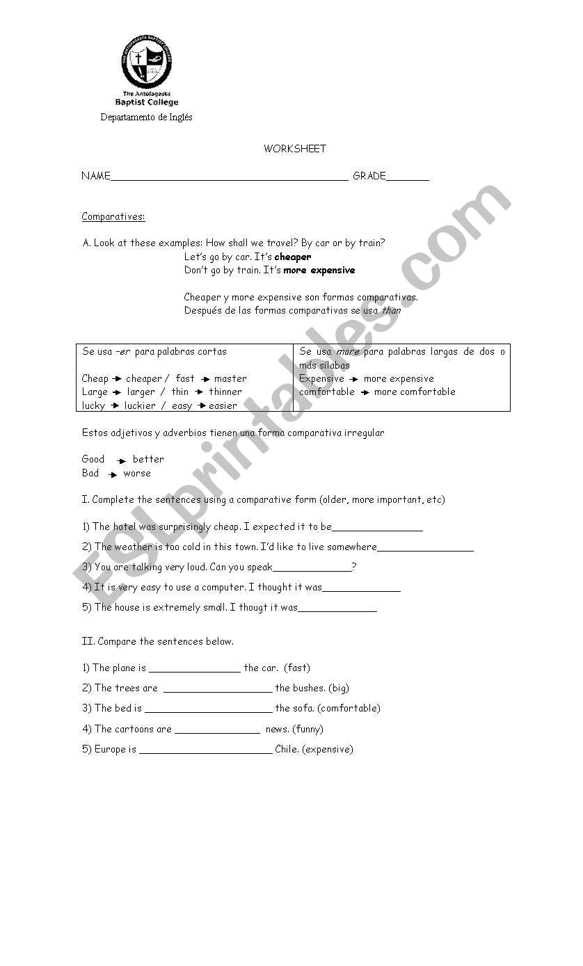 Comparative and superlatives worksheet