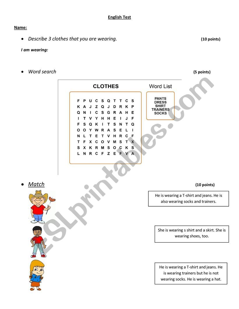 Clothes activities worksheet