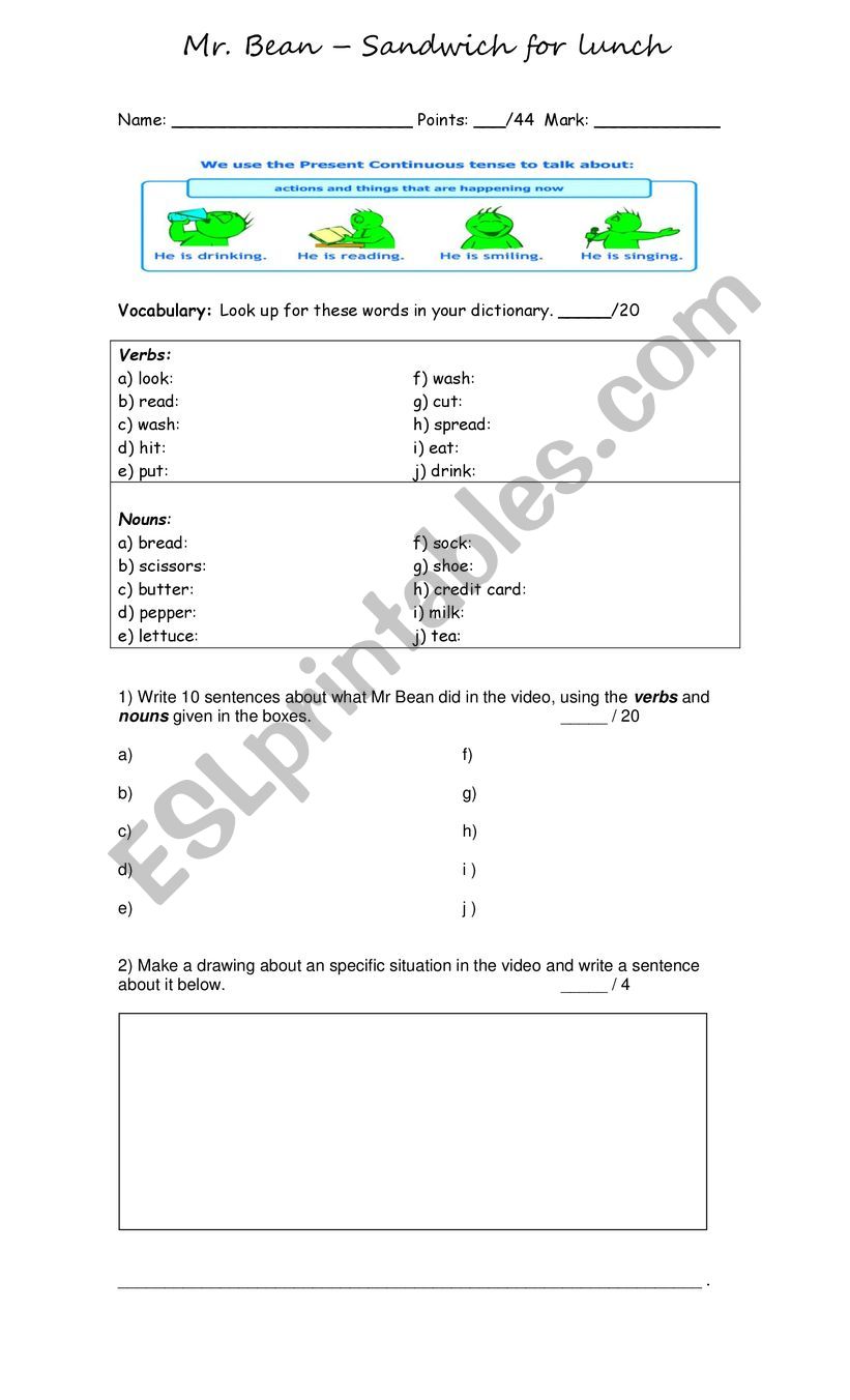 Mr Bean - Present Continuous worksheet