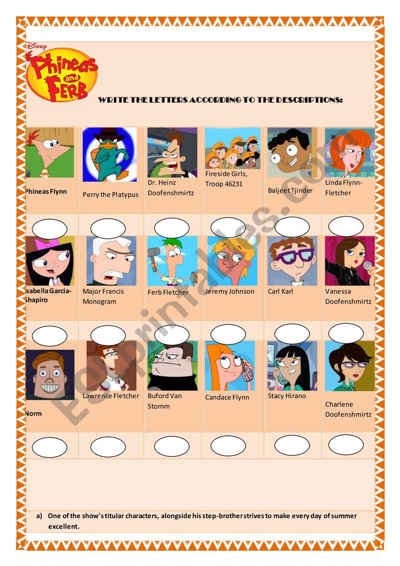 Phineas & Ferb characters worksheet