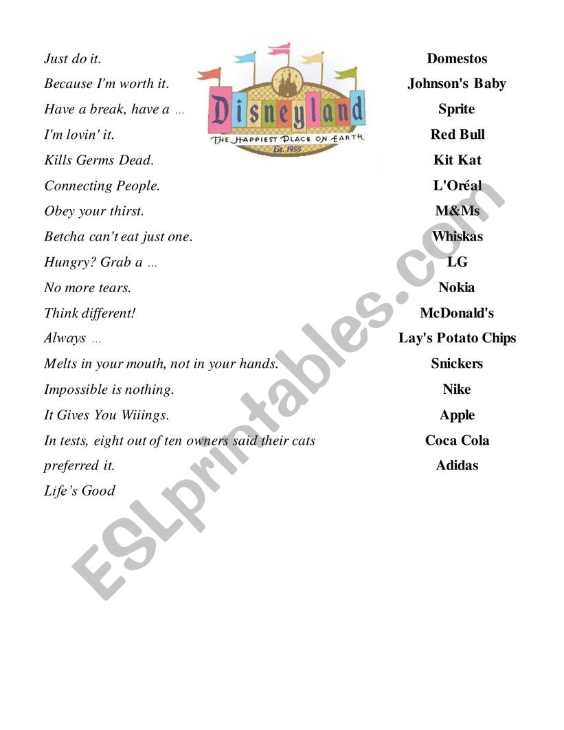 slogans worksheet