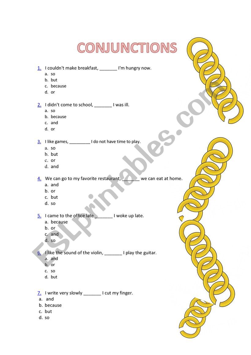 Conjuctions - ESL worksheet by selissima