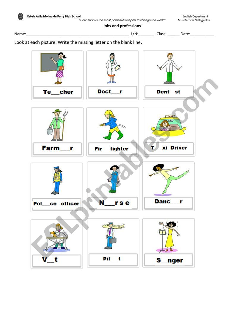 jobs and professions worksheet