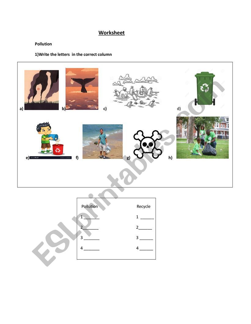 pollution and adjectives worksheet