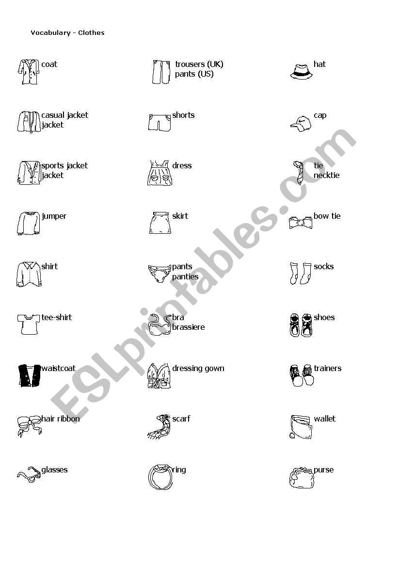 Clothes worksheet