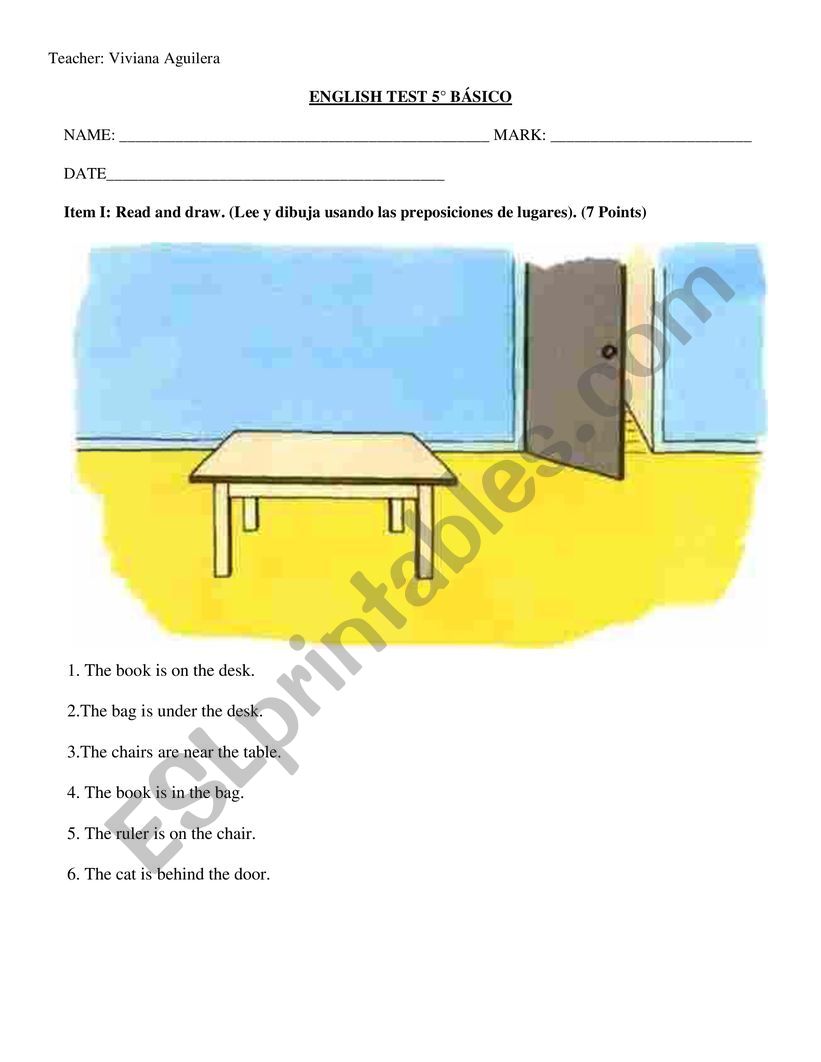 Preposition of Place  worksheet