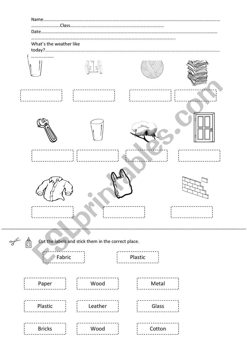 MATERIALS:CUT worksheet