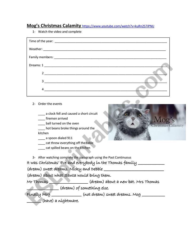 Mogs Calamity Christmas worksheet