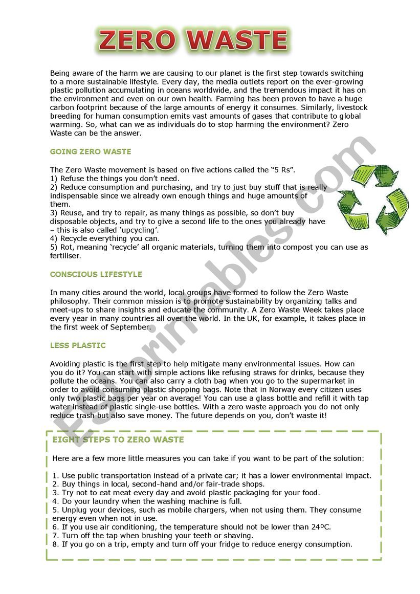Zero Waste worksheet
