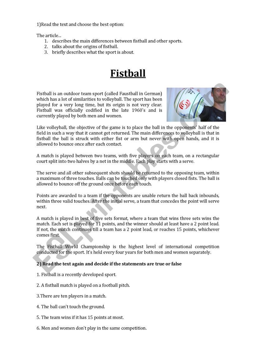 Fistball worksheet