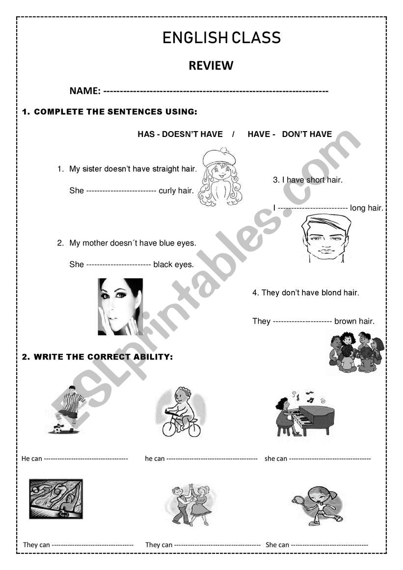 REVIEW OF HAVE / CAN worksheet