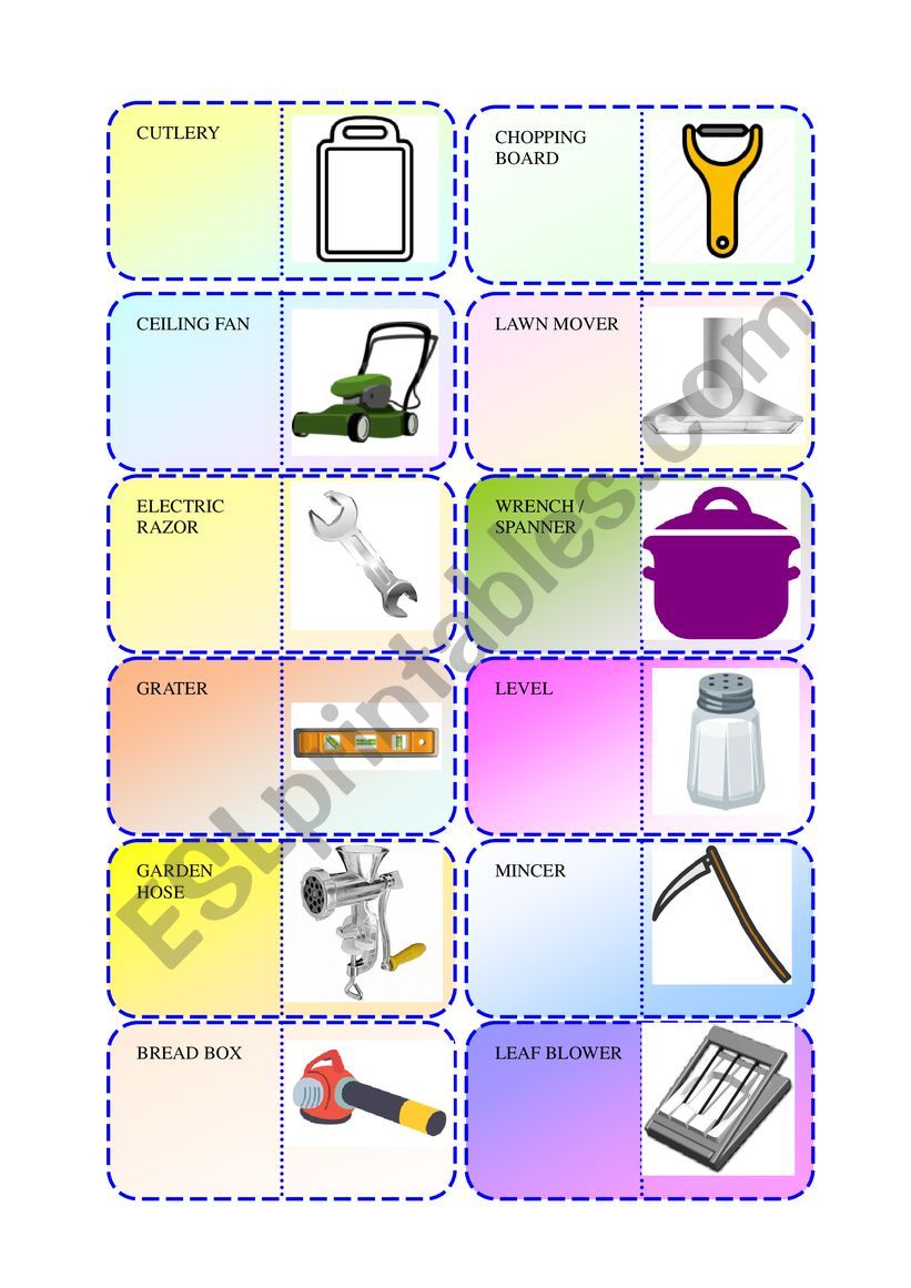 English Vocabulary Dominoes - Household Items