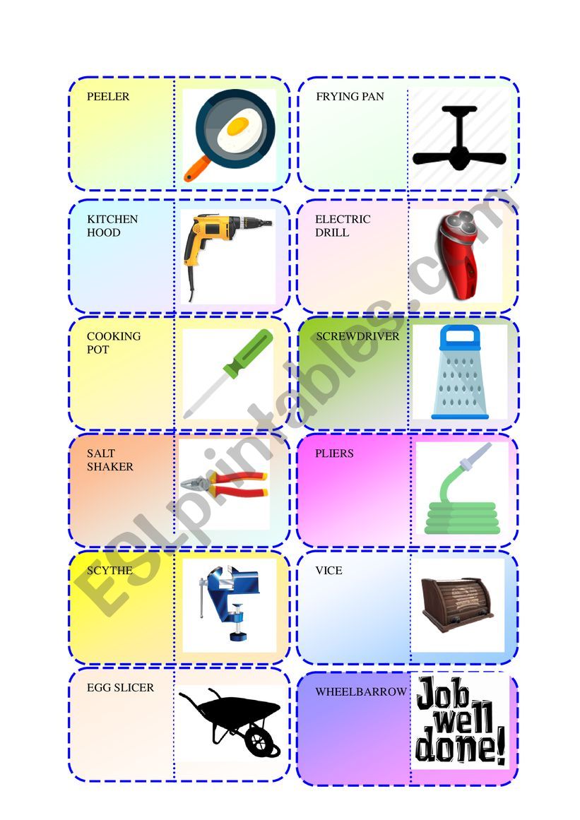 English Vocabulary Dominoes - Household Items