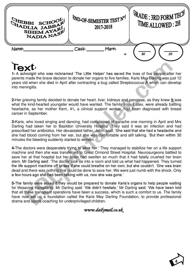 3rd end of semester test N2 worksheet