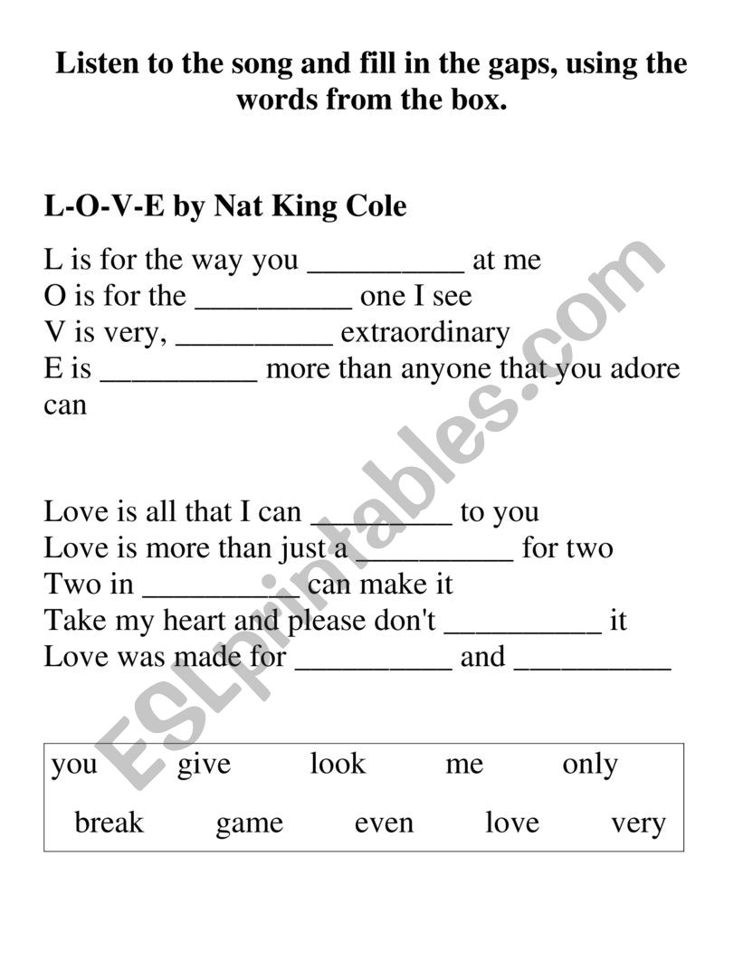 L-O-V-E by Nat King Cole worksheet