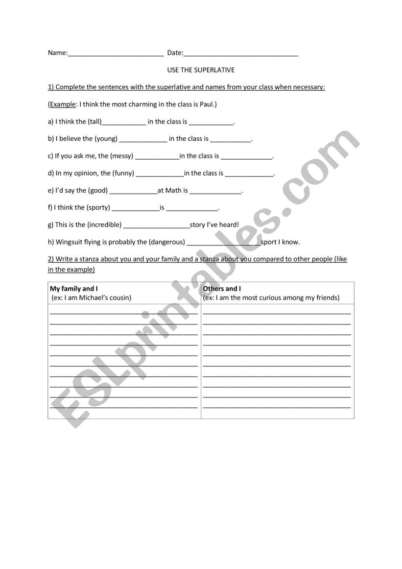 Use the superlative worksheet