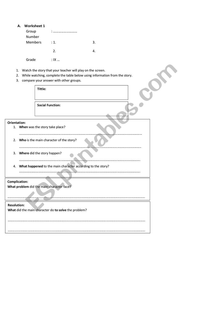 Fairy tale worksheet