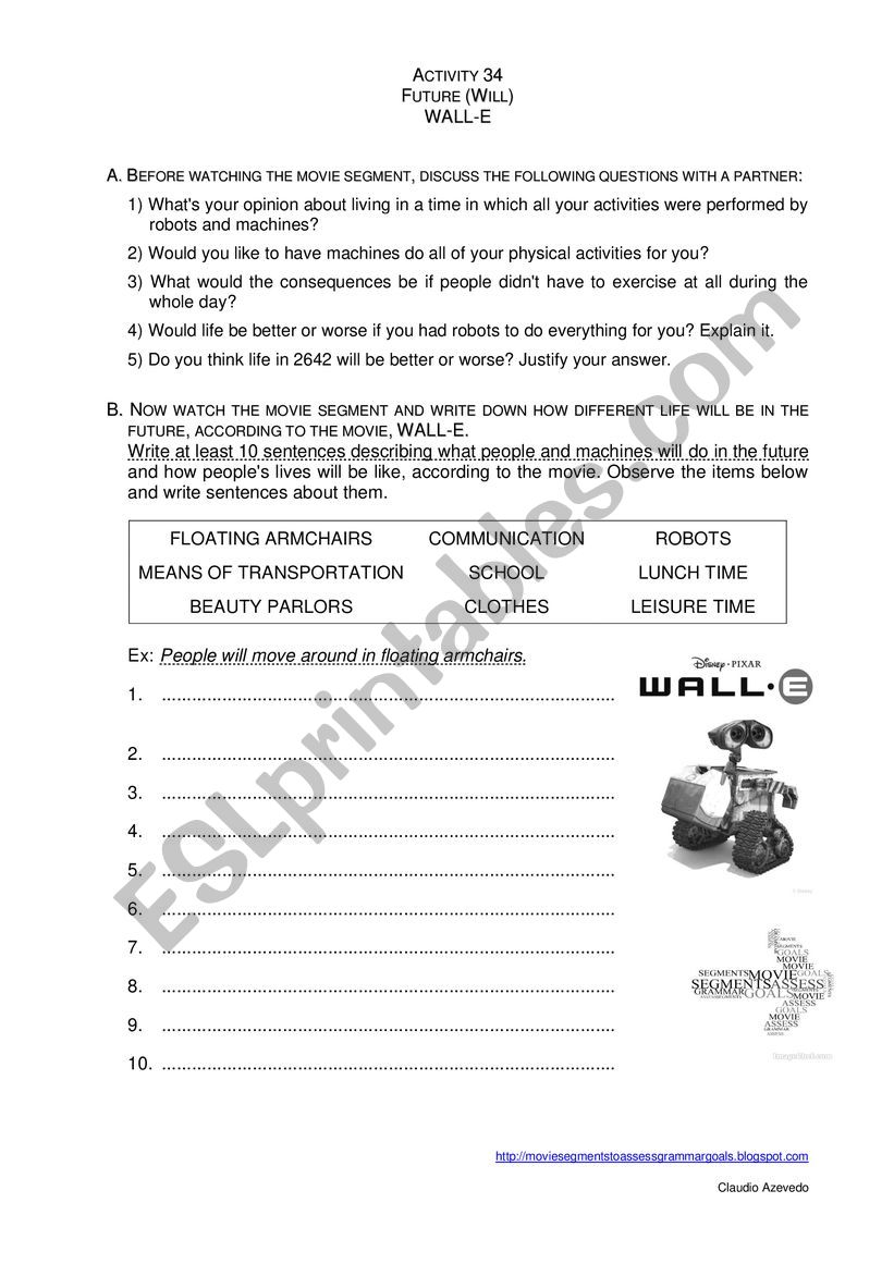 WALL-E - Future (will) worksheet